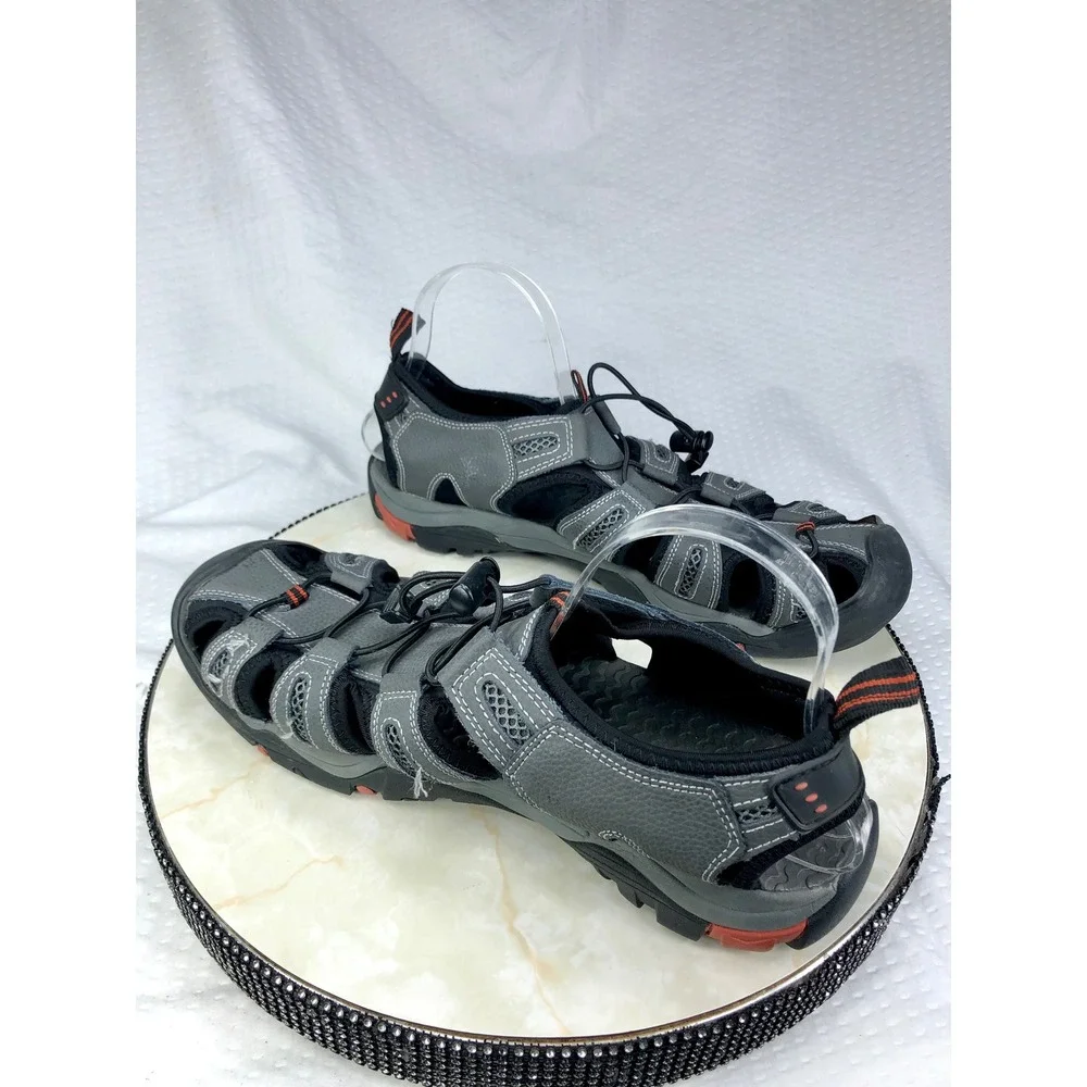 Eddie Bauer Troy Leather Sport Sandals Mens 12 Gray Bungee Hiking Outdoor Shoes